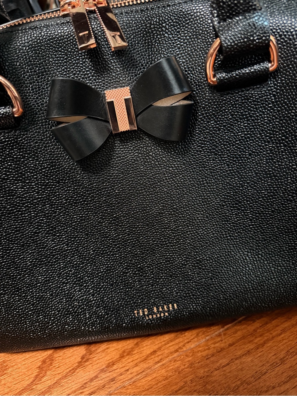 Ted Baker Black Textured Bow Dome Satchel with Rose Gold Hardware - Picture 2 of 8